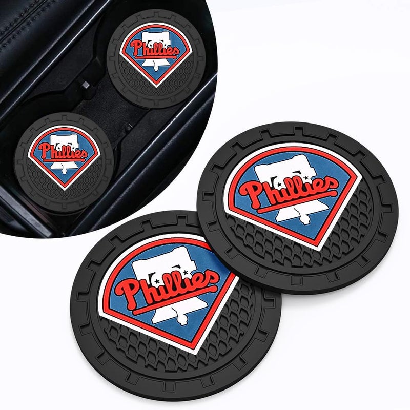 EMIJOY Phila Phillies Car Cup Holder Coasters for Baseball Fans,Philadelphia Phillies Car Coasters for Vehicle Drink Holder,Baseball Stuffs Phillies Car Cup Holder Insert,Gifts for Baseball Fans,Car Cup Mat - Image 1